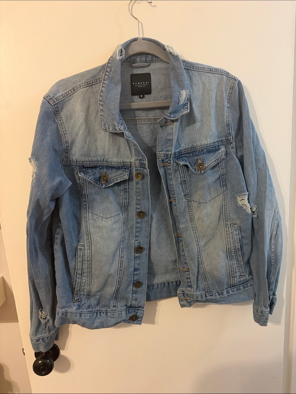 Request Small Light Blue Distressed Denim Jacket